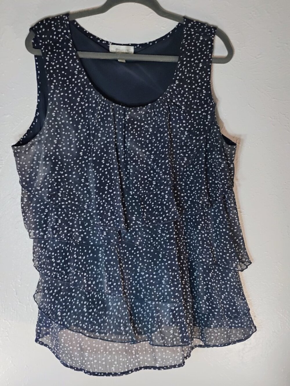 Dressbarn Navy Blue with White Polka Dots Ruffle Layers Tank Top Women's Size 2x